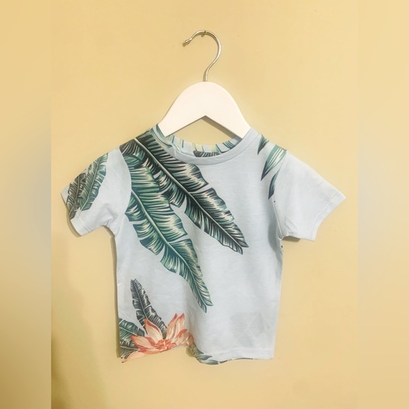 Baby Boys Blue Tropical Paradise Print Short Sleeve Cotton T-Shirt - Picture 1 of 3